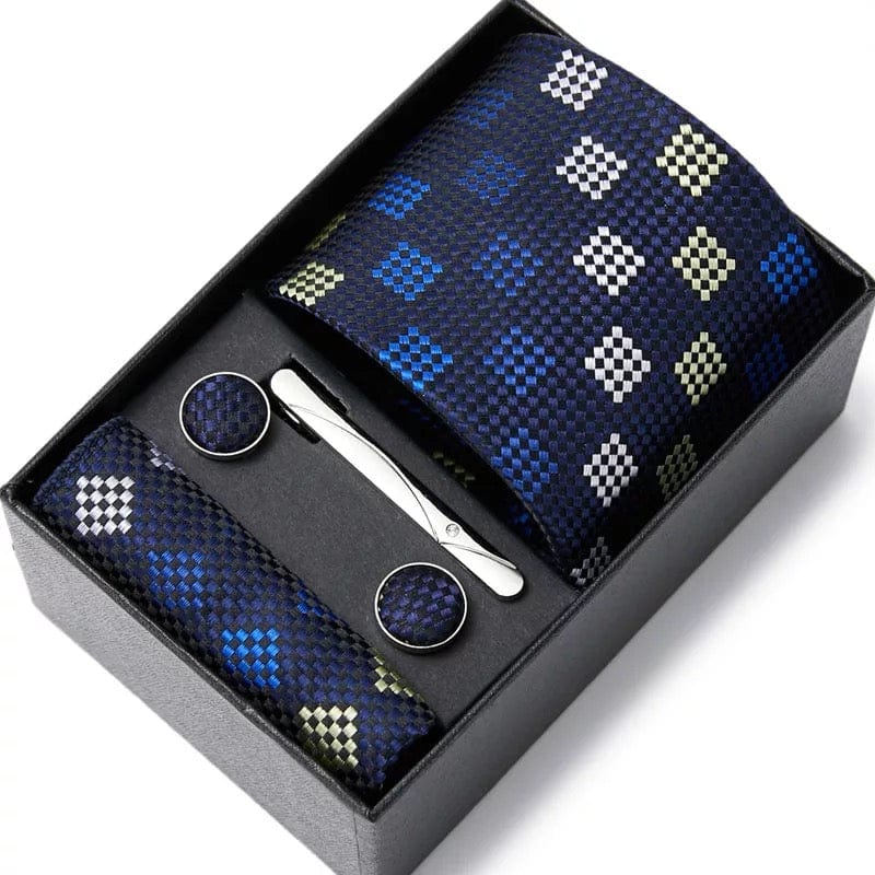 Coffret Cravate de luxe pour hommes : Cravate, pince, pochette et boutons manchettes COFFRET CRAVATE MOUBARAK SHOP