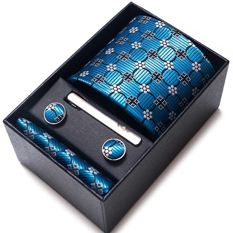 Coffret Cravate de luxe pour hommes : Cravate, pince, pochette et boutons manchettes COFFRET CRAVATE MOUBARAK SHOP