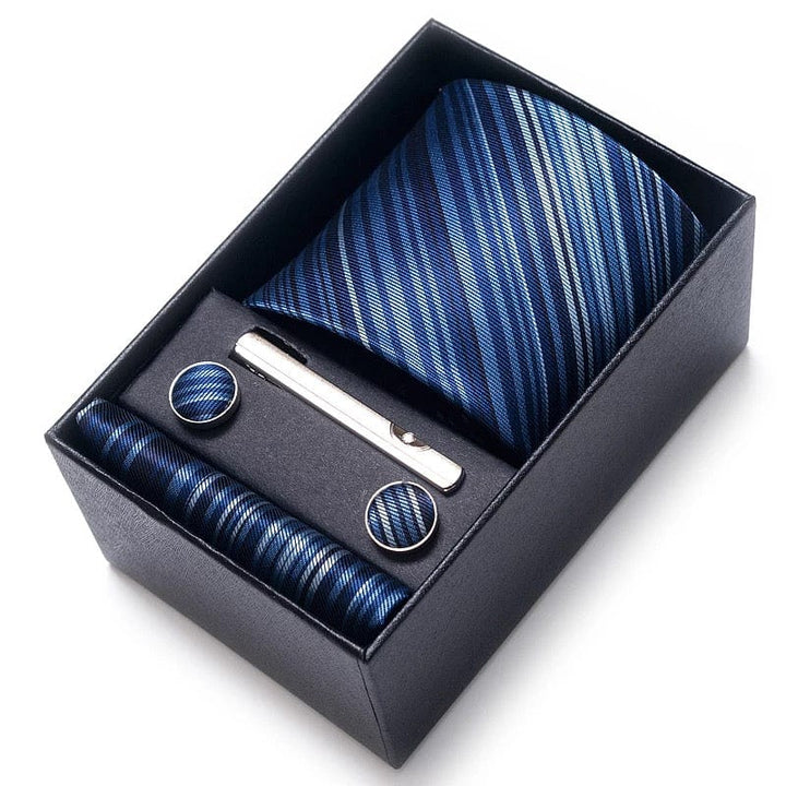 Coffret Cravate de luxe pour hommes : Cravate, pince, pochette et boutons manchettes COFFRET CRAVATE MOUBARAK SHOP