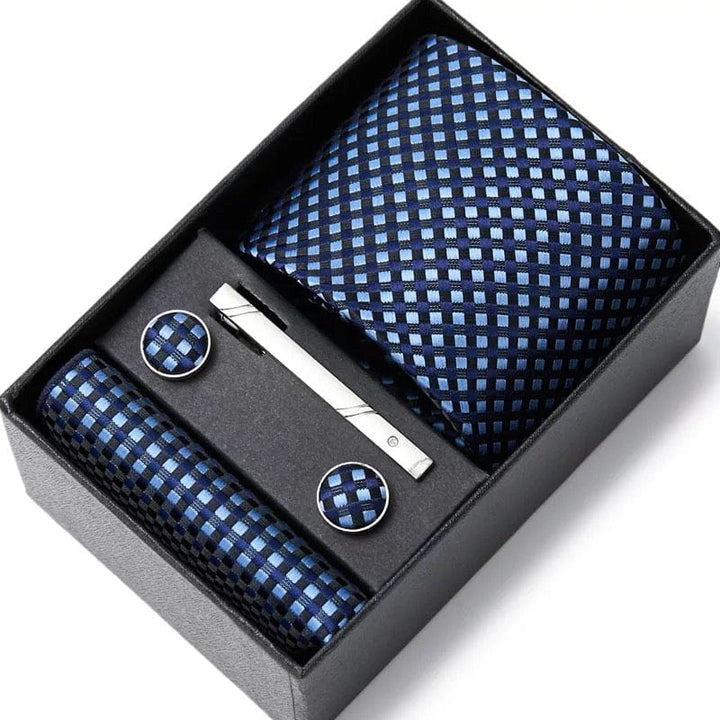 Coffret Cravate de luxe pour hommes : Cravate, pince, pochette et boutons manchettes COFFRET CRAVATE MOUBARAK SHOP