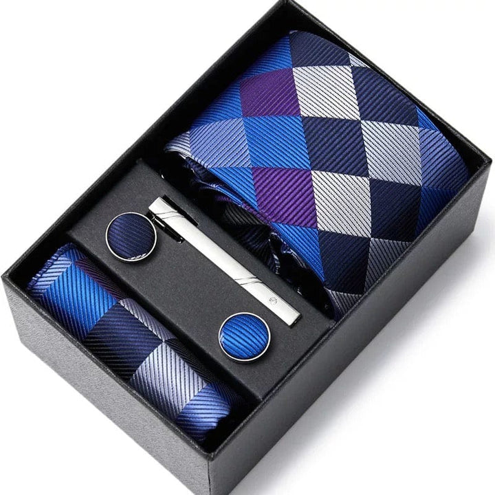 Coffret Cravate de luxe pour hommes : Cravate, pince, pochette et boutons manchettes COFFRET CRAVATE MOUBARAK SHOP