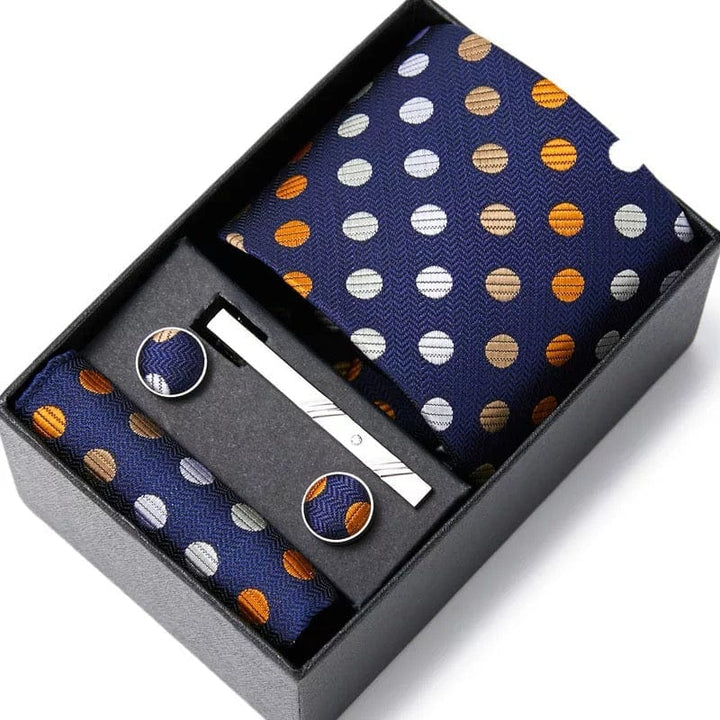 Coffret Cravate de luxe pour hommes : Cravate, pince, pochette et boutons manchettes COFFRET CRAVATE MOUBARAK SHOP