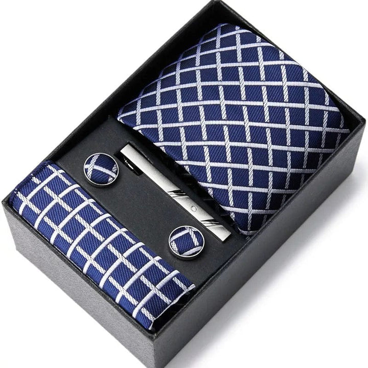 Coffret Cravate de luxe pour hommes : Cravate, pince, pochette et boutons manchettes COFFRET CRAVATE MOUBARAK SHOP