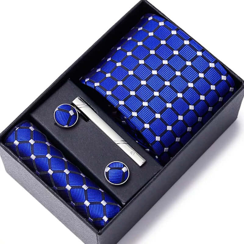 Coffret Cravate de luxe pour hommes : Cravate, pince, pochette et boutons manchettes COFFRET CRAVATE MOUBARAK SHOP