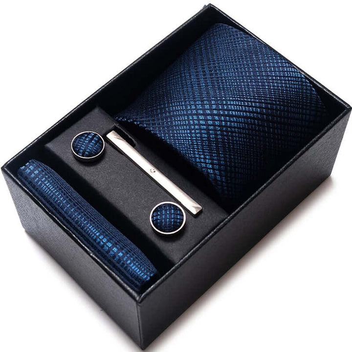 Coffret Cravate de luxe pour hommes : Cravate, pince, pochette et boutons manchettes COFFRET CRAVATE MOUBARAK SHOP