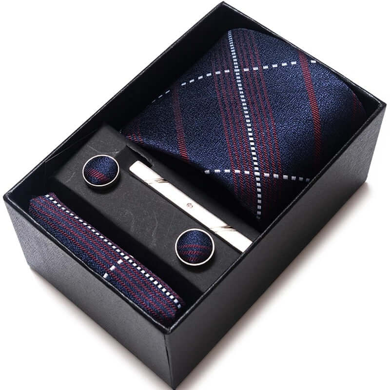 Coffret Cravate de luxe pour hommes : Cravate, pince, pochette et boutons manchettes COFFRET CRAVATE MOUBARAK SHOP