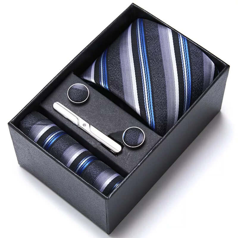 Coffret Cravate Gris Blanc Motif CRV18