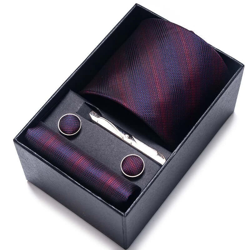 Coffret Cravate de luxe pour hommes : Cravate, pince, pochette et boutons manchettes COFFRET CRAVATE MOUBARAK SHOP