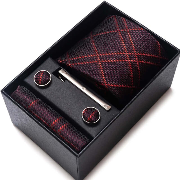 Coffret Cravate de luxe pour hommes : Cravate, pince, pochette et boutons manchettes COFFRET CRAVATE MOUBARAK SHOP