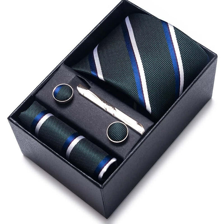 Coffret Cravate de luxe pour hommes : Cravate, pince, pochette et boutons manchettes COFFRET CRAVATE MOUBARAK SHOP