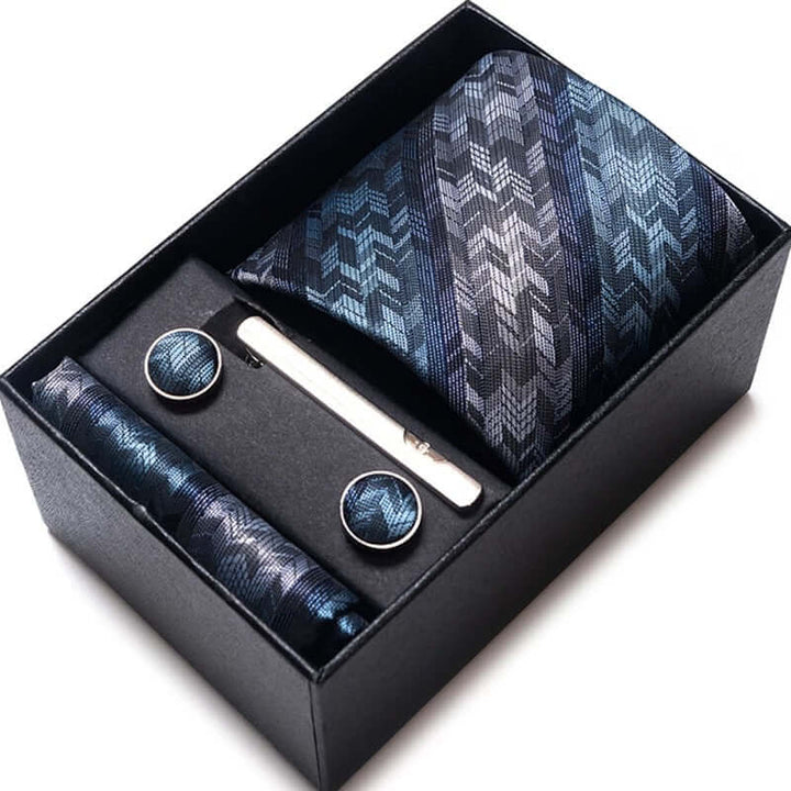 Coffret Cravate de luxe pour hommes : Cravate, pince, pochette et boutons manchettes COFFRET CRAVATE MOUBARAK SHOP