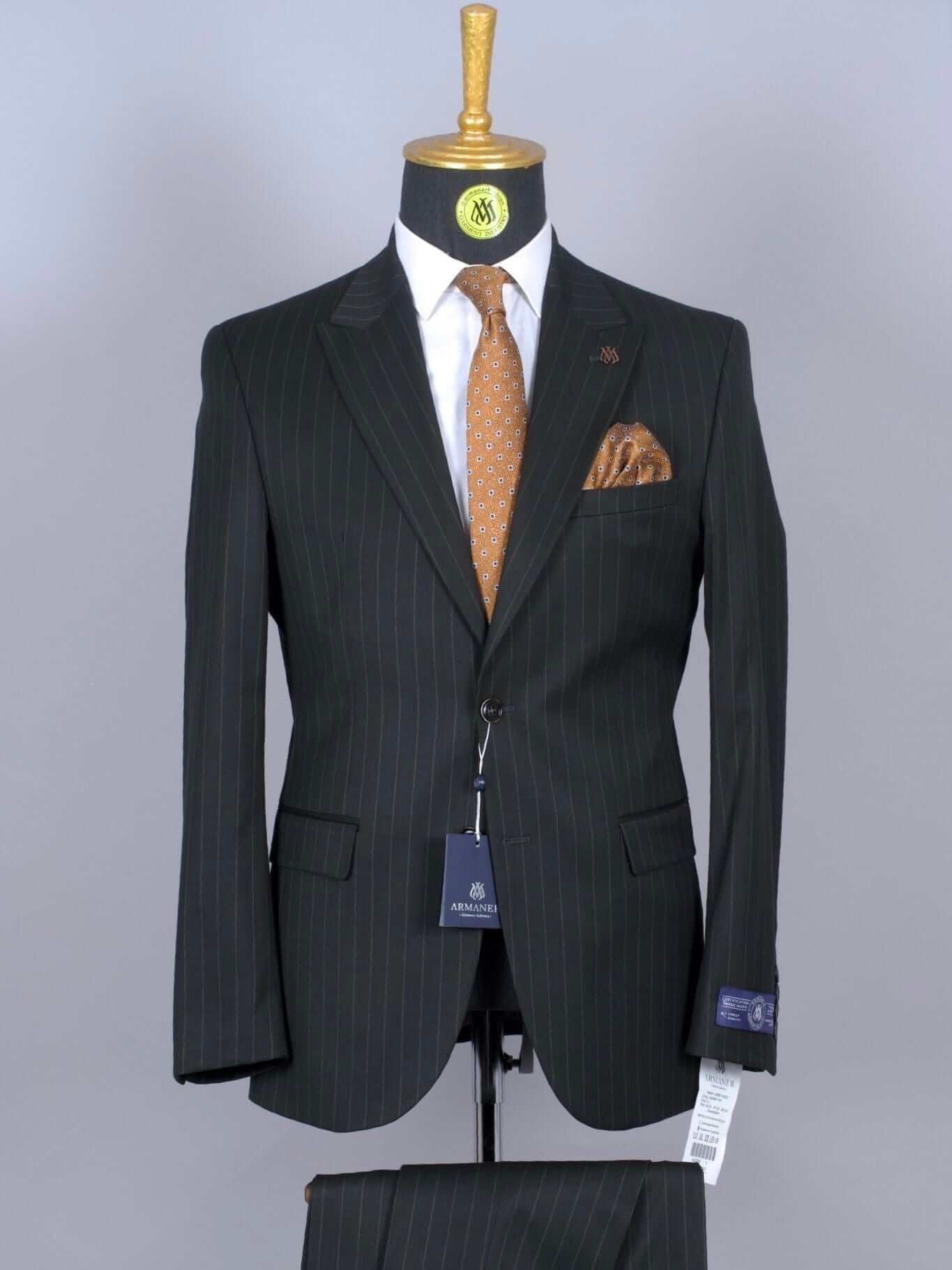 2 Piece Night Green Striped Suit
