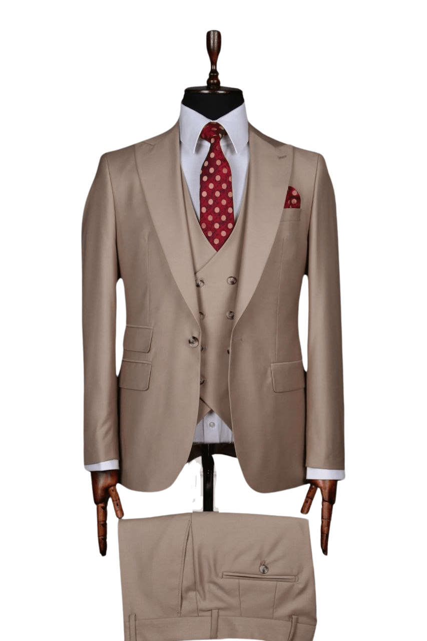 Costume 3 Pieces Beige Un Bouton