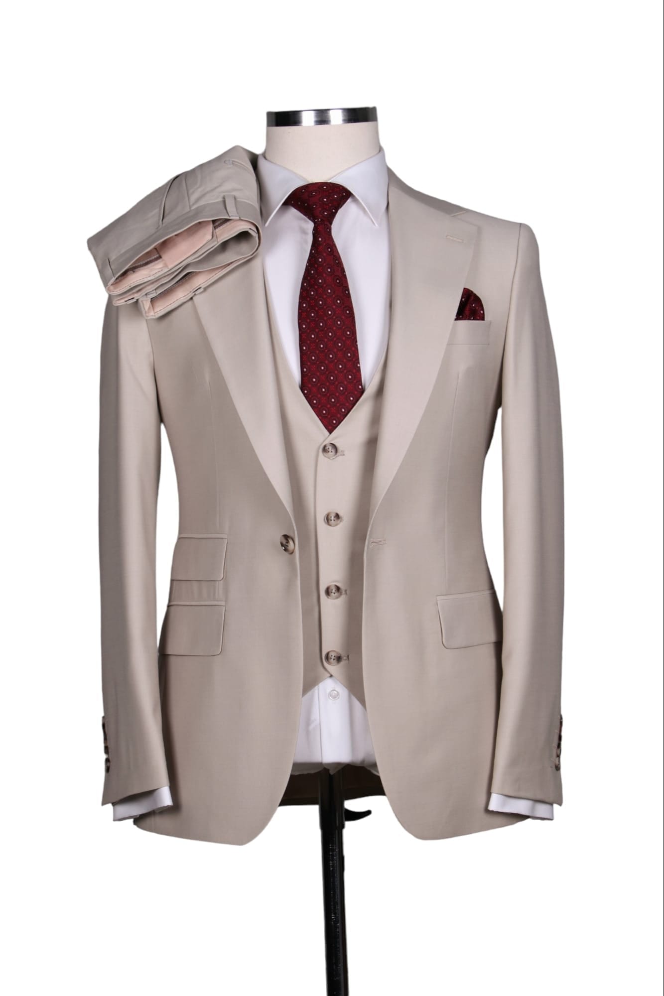 Costume 3 Pieces Blanc de Lin Un Bouton