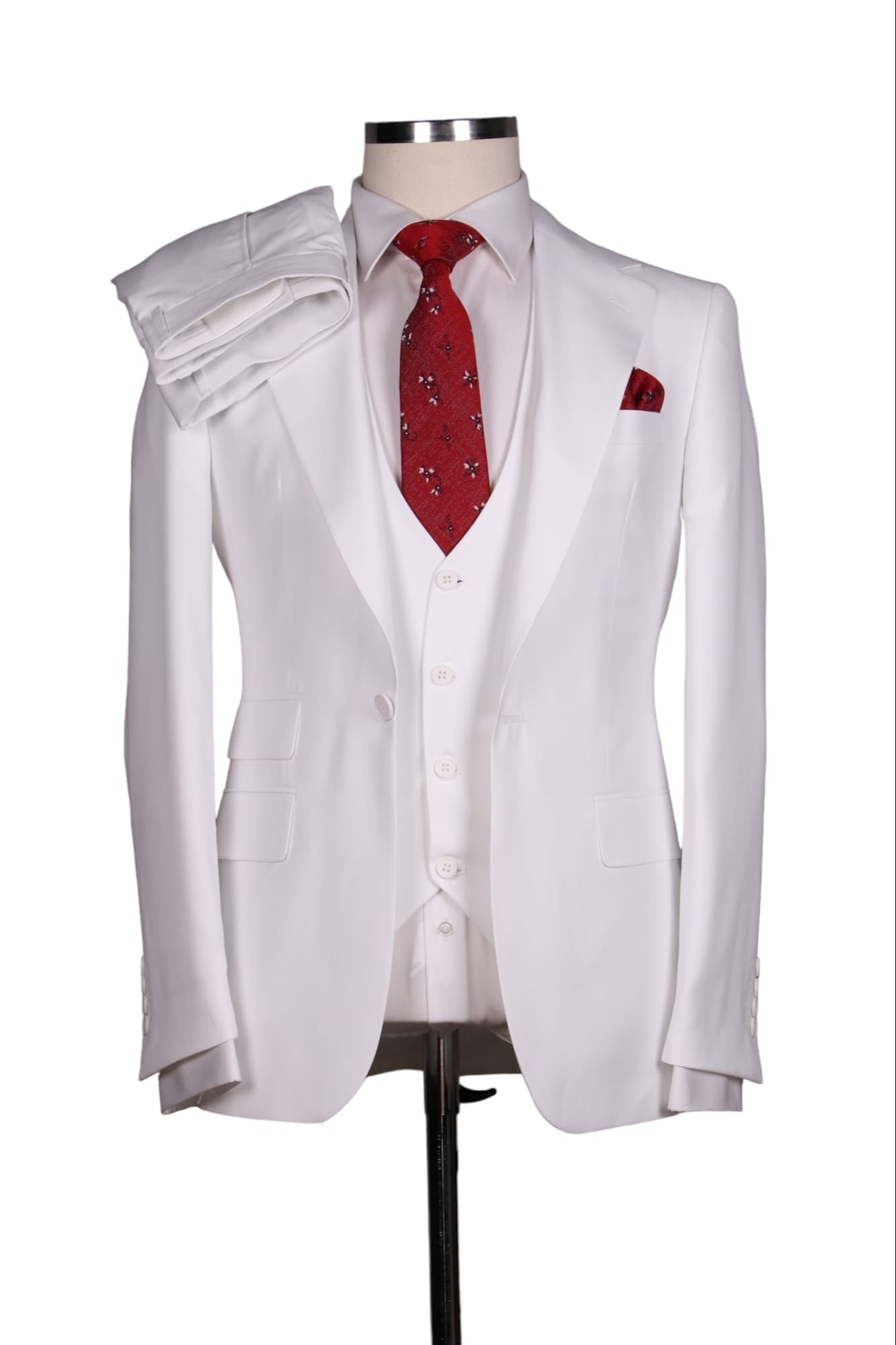 Costume 3 Pieces Blanc Un Bouton