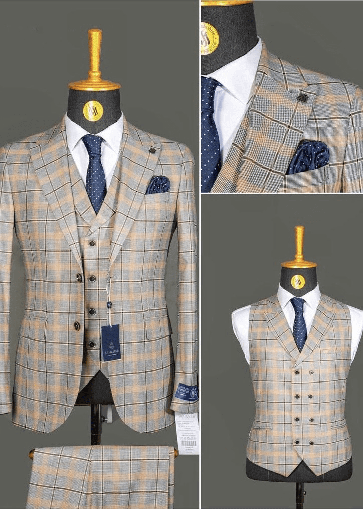 Costume 3 Pieces Bleu avec motif