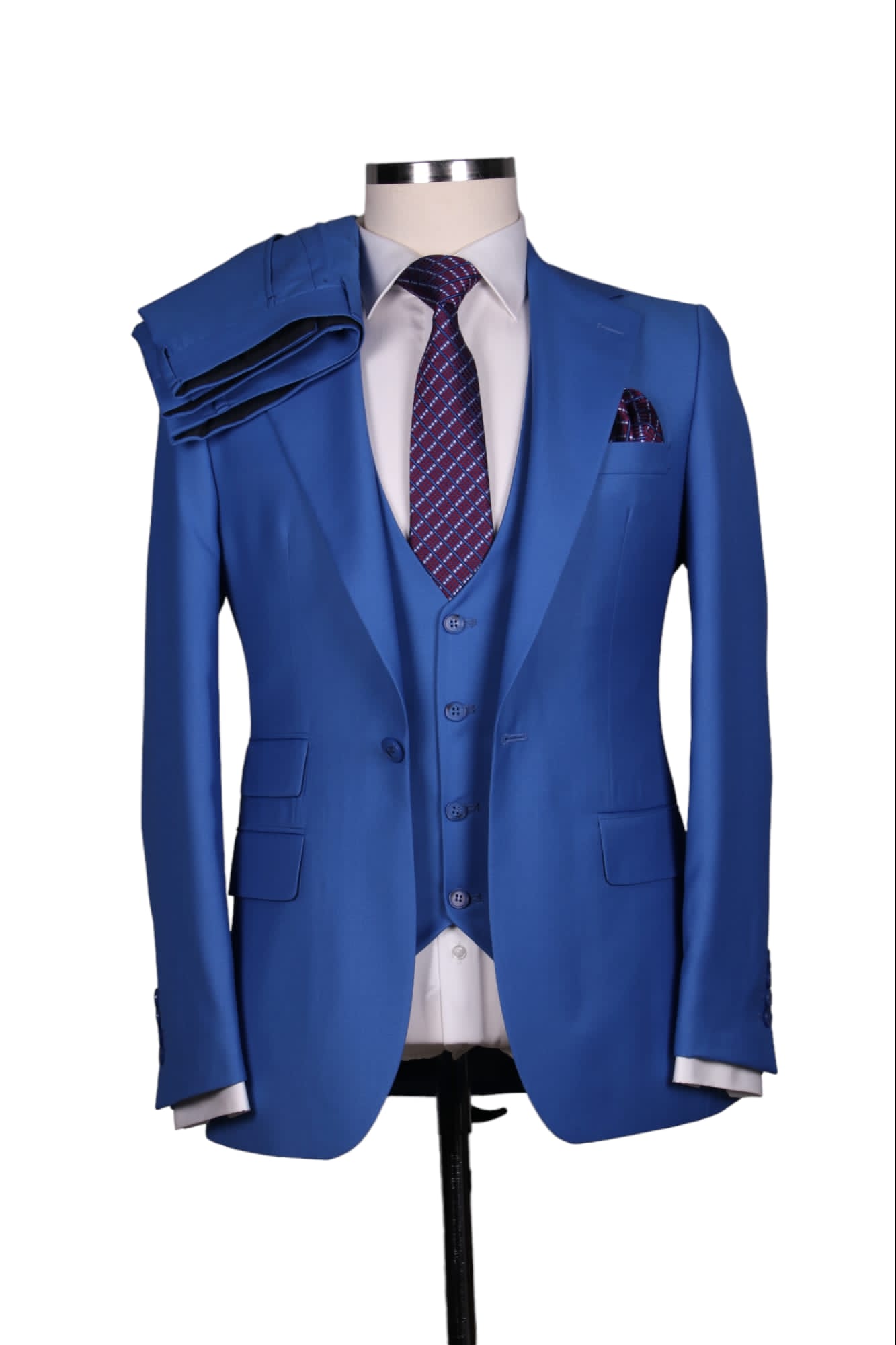 Costume 3 Pieces Bleu Ciel Un Bouton