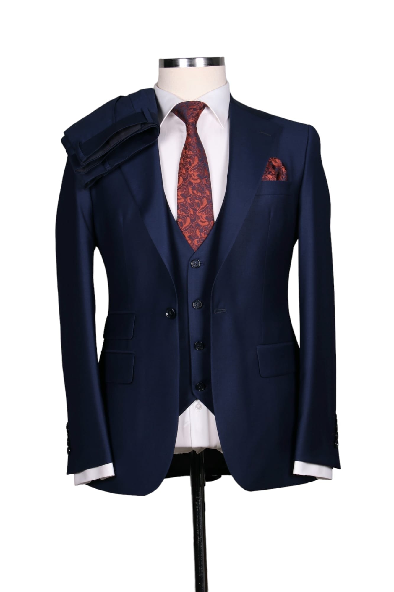Costume 3 Pieces Bleu Marine Un Bouton