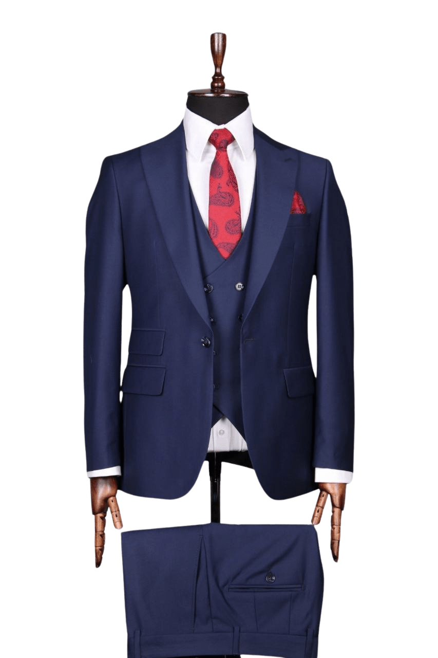 Costume 3 Pieces Bleu Marine Un Bouton