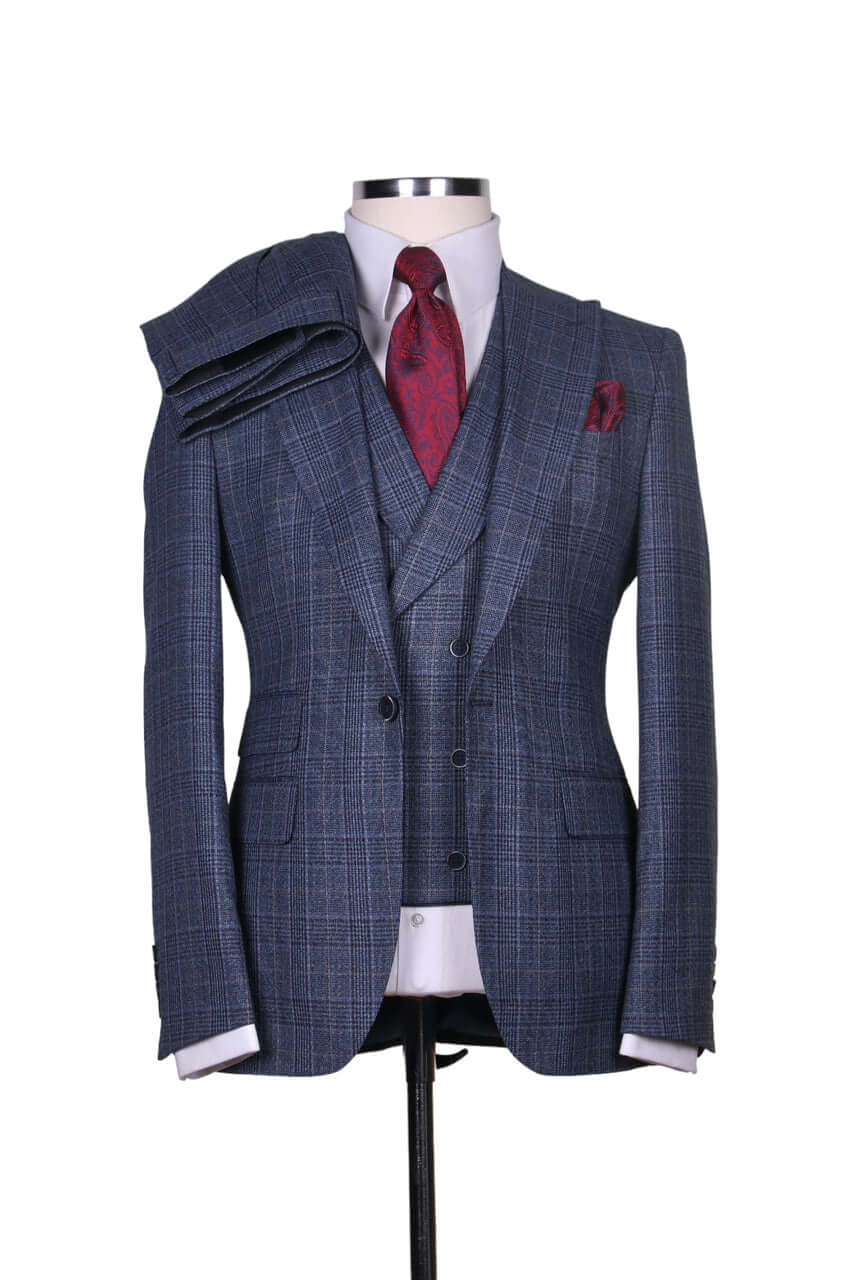 Costume 3 Pieces Bleu Motif Un Bouton