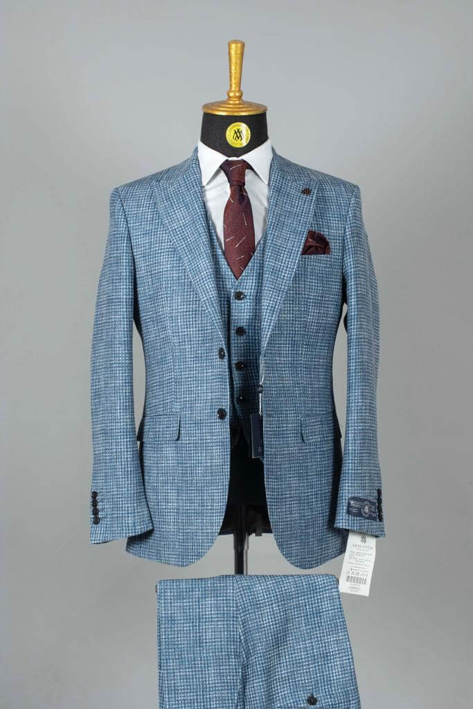 3 Piece Blue Houndstooth Suit