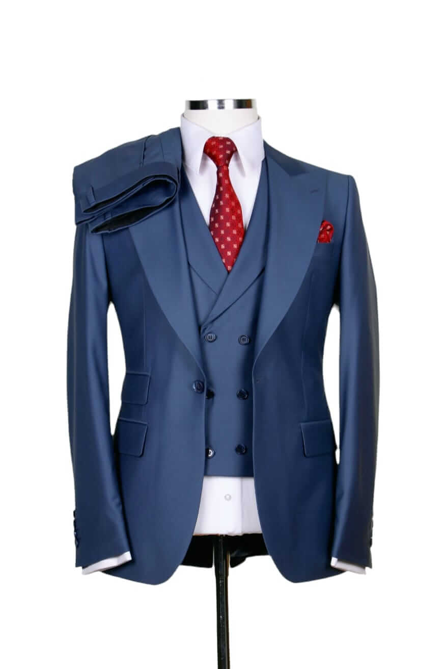 Costume 3 Pieces Bleu Prestige Un Bouton
