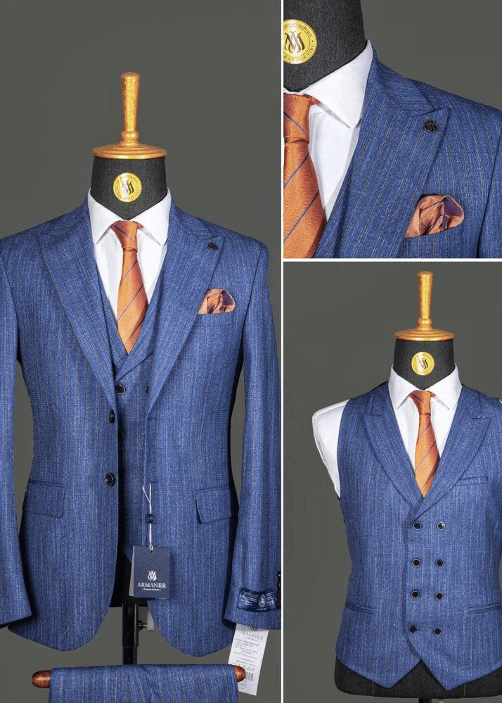 Costume 3 Pieces Bleu Rayures