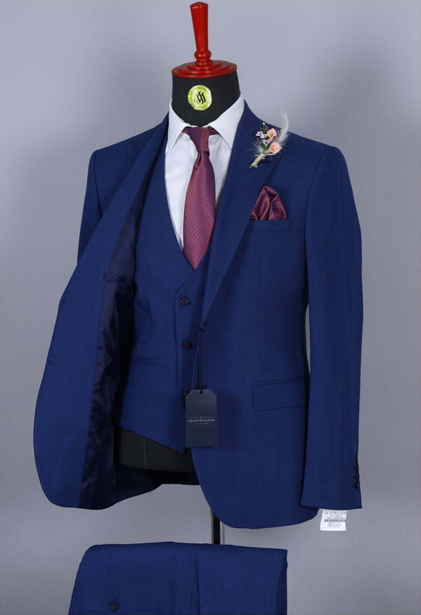 3 Pieces Smalt Blue Suit
