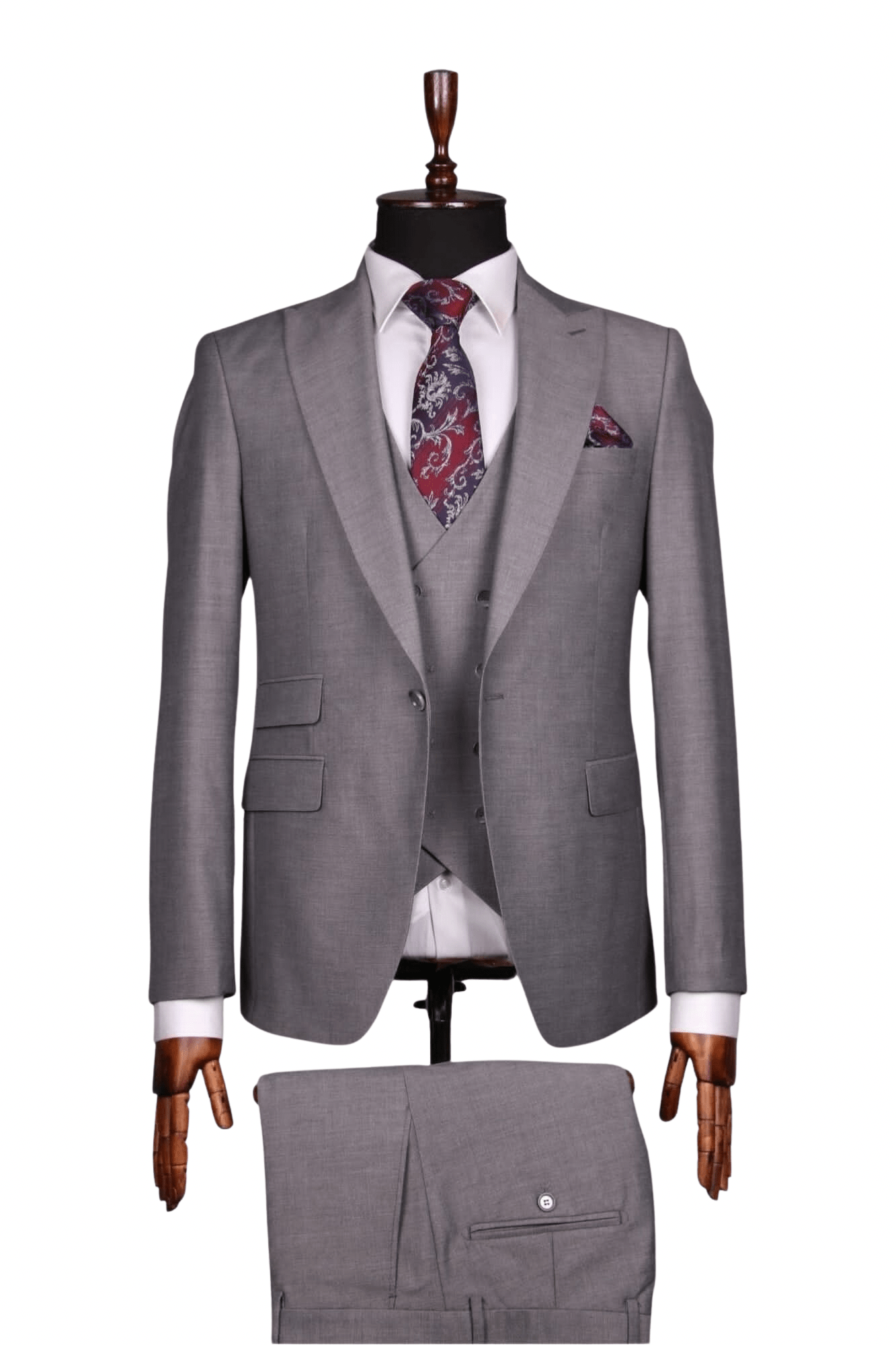 Light Gray One Button 3 Piece Suit