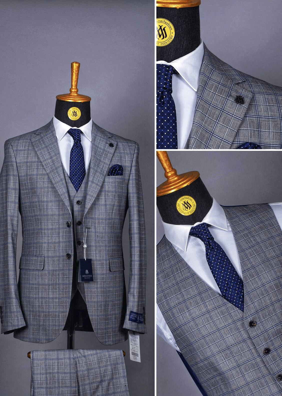 Costume 3 Pieces Gris Motif