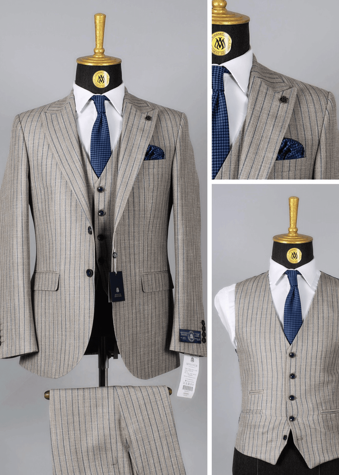 Ensemble de costume 3 pièces à rayures grises homme COSTUMES 3 PIÈCES MOUBARAK SHOP