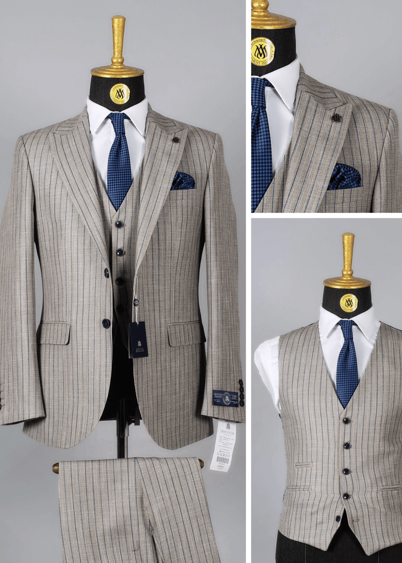 Costume 3 Pieces Gris Rayure