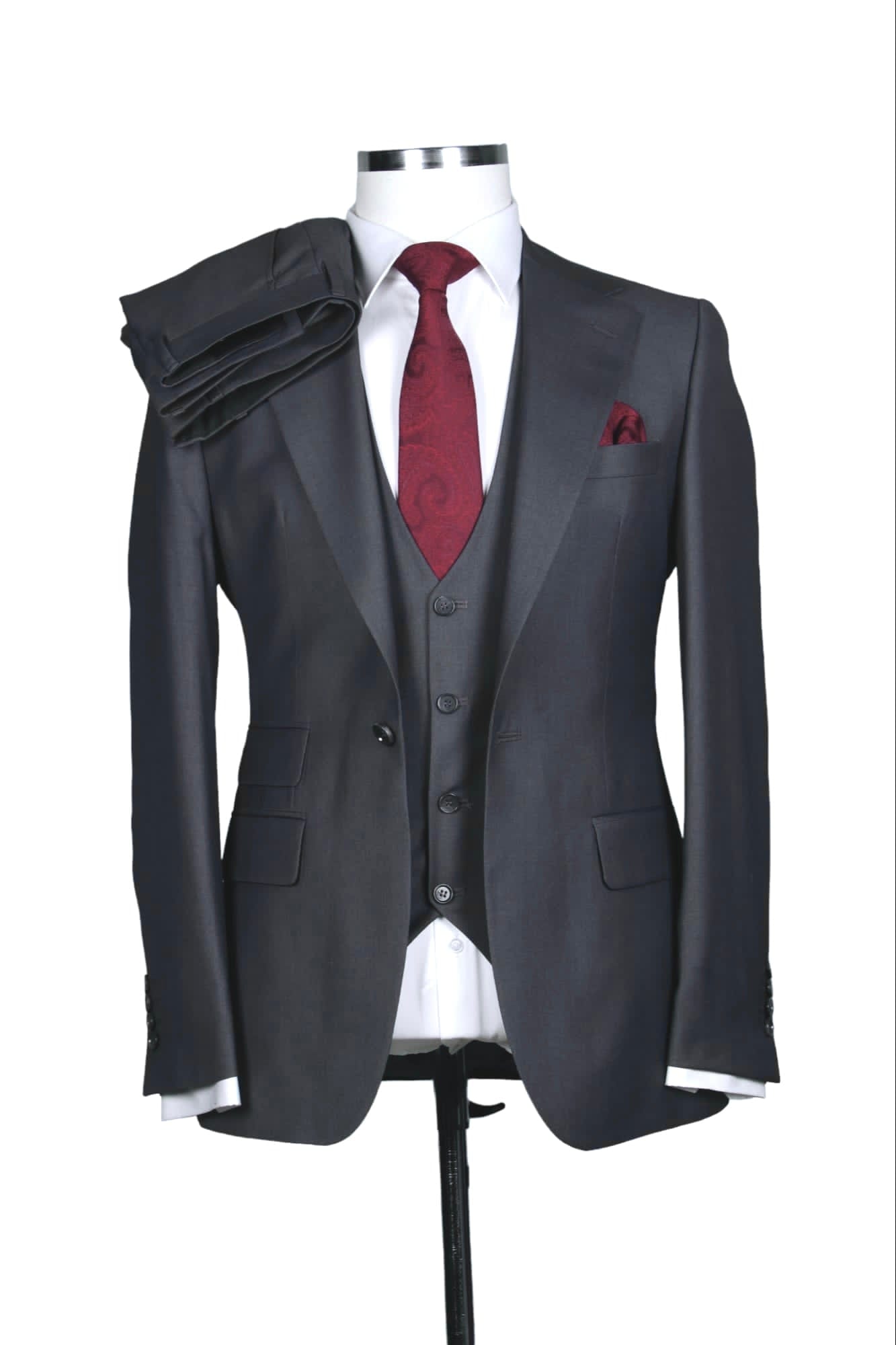 Costume 3 Pieces Gris Sombre Un Bouton