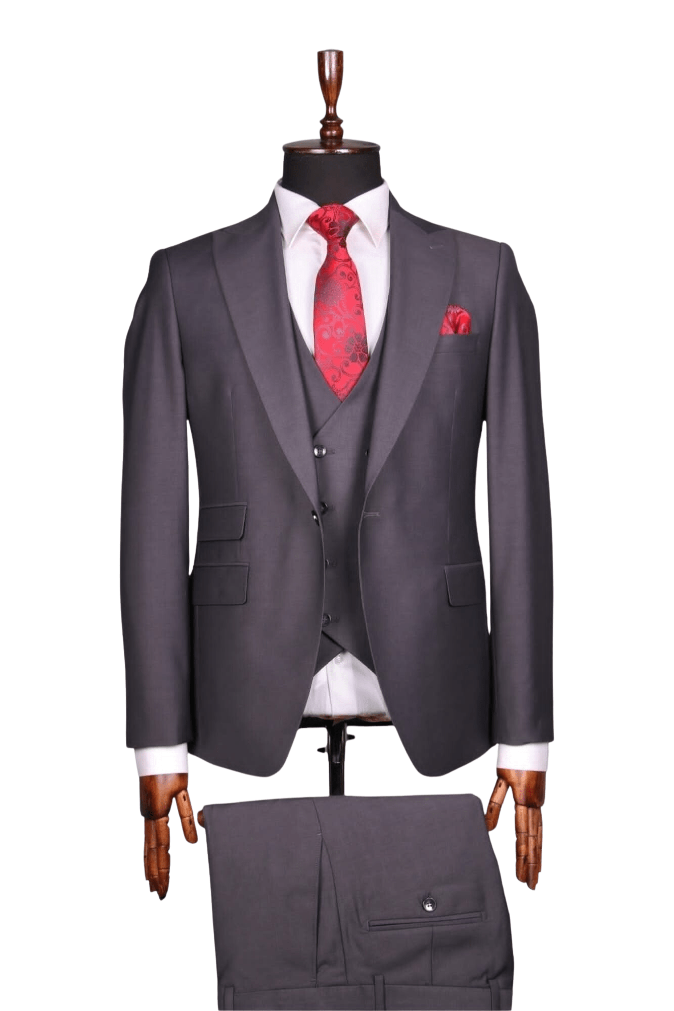 Costume 3 Pieces Gris Sombre Un Bouton