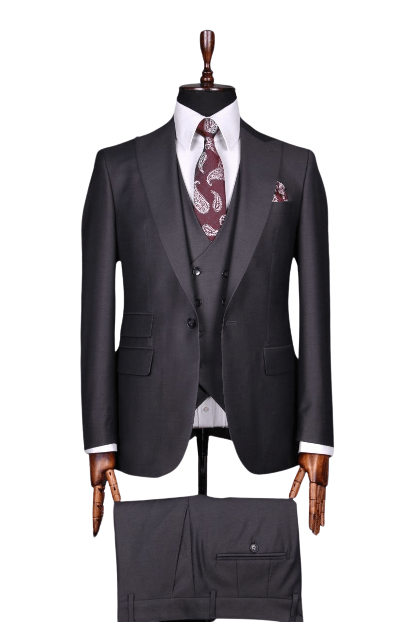 Costume 3 Pieces Gris Sombre Un Bouton