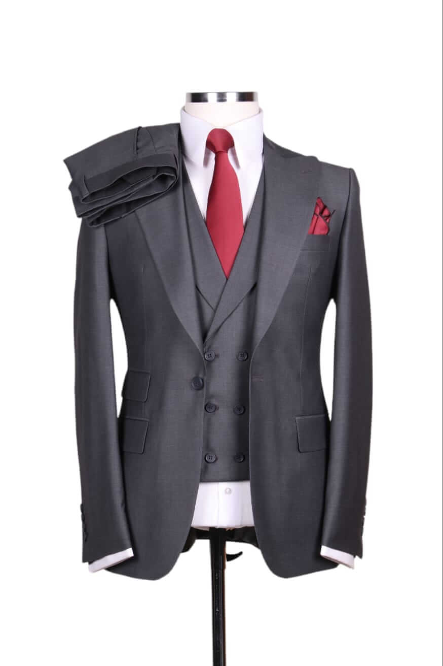 Costume 3 Pieces Gris Sombre Un Bouton