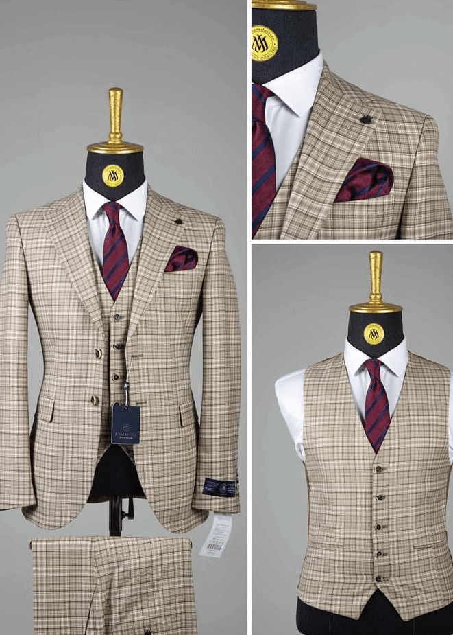 Costume à carreaux marron élégant pour homme COSTUMES 3 PIÈCES MOUBARAK SHOP