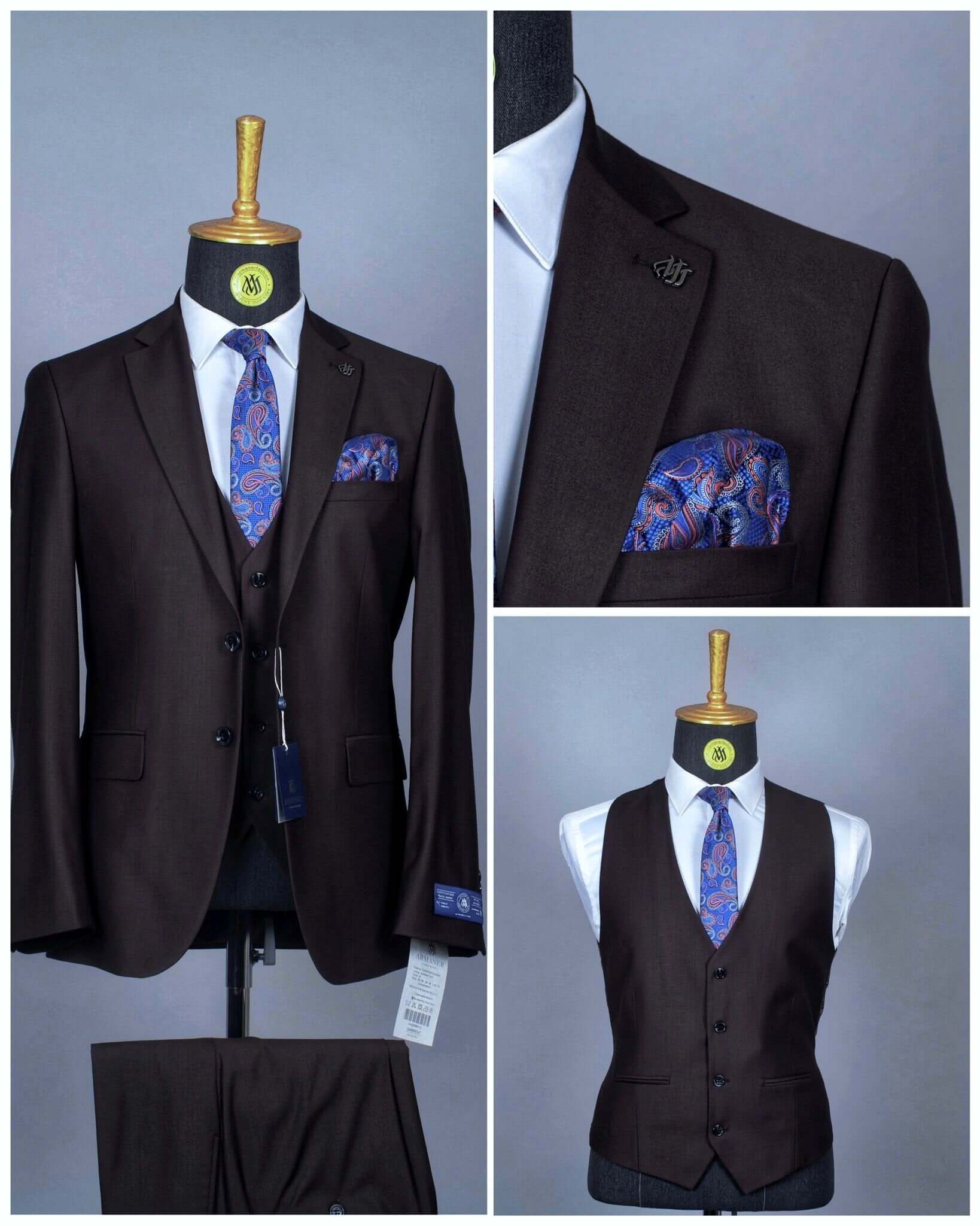 Costume 3 Pieces Marron Sombre