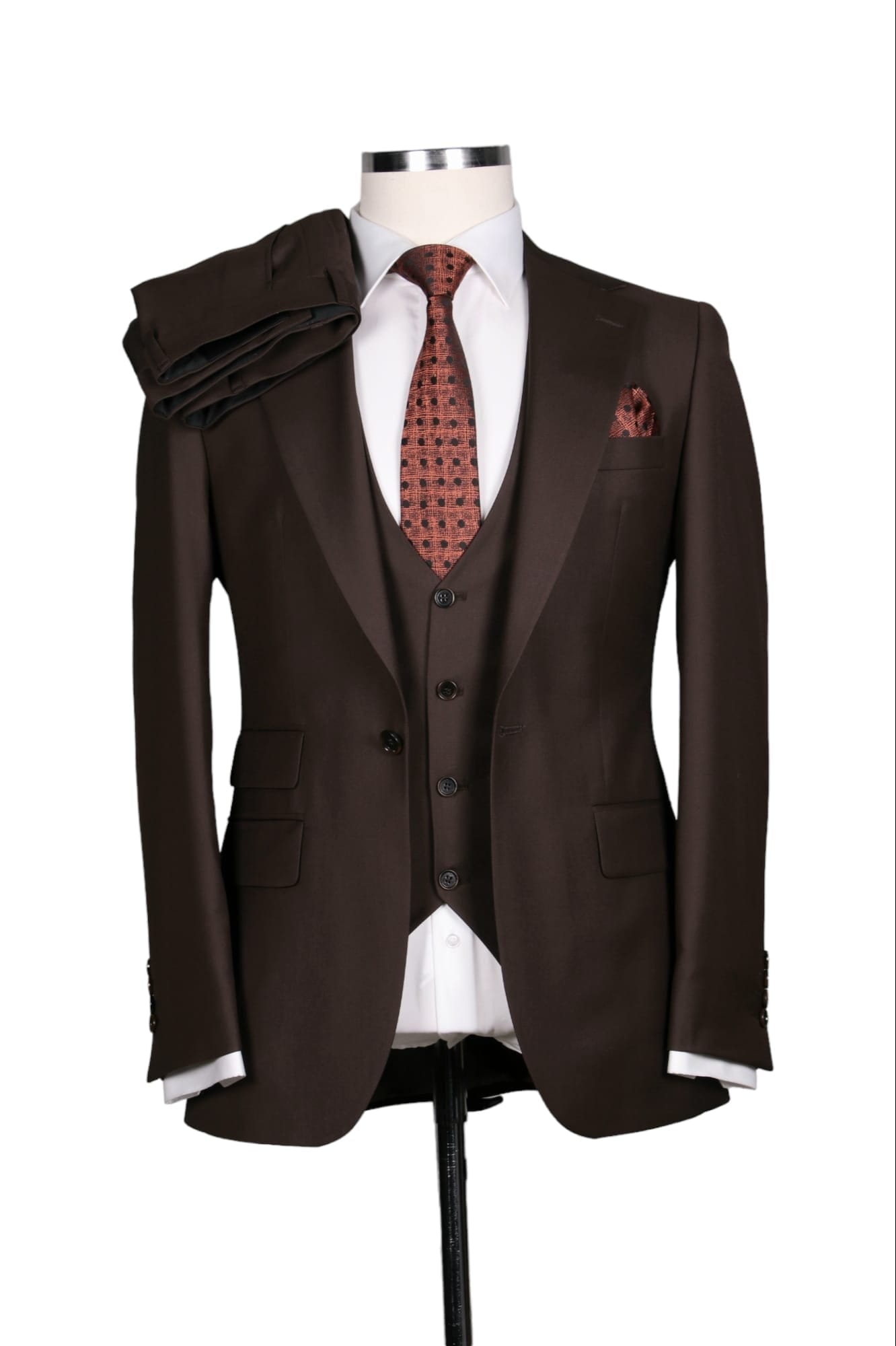 Costume 3 Pieces Marron Un Bouton