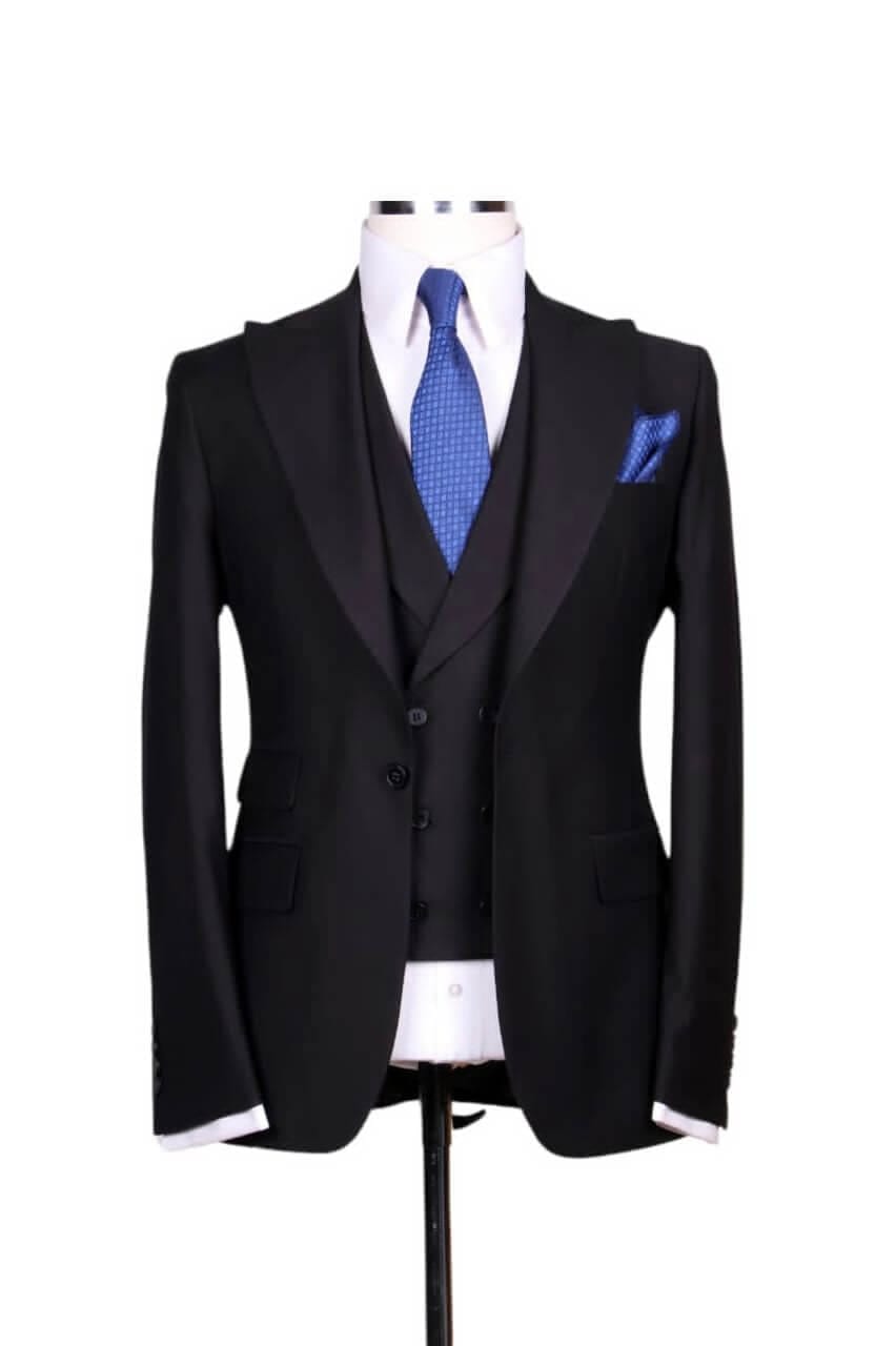 Costume 3 Pieces Noir Un Bouton