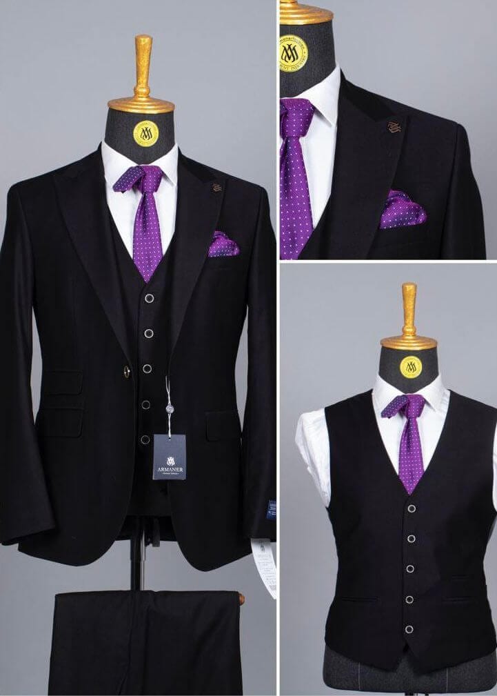 Costume noir coupe slim classique à un bouton COSTUMES 3 PIÈCES MOUBARAK SHOP