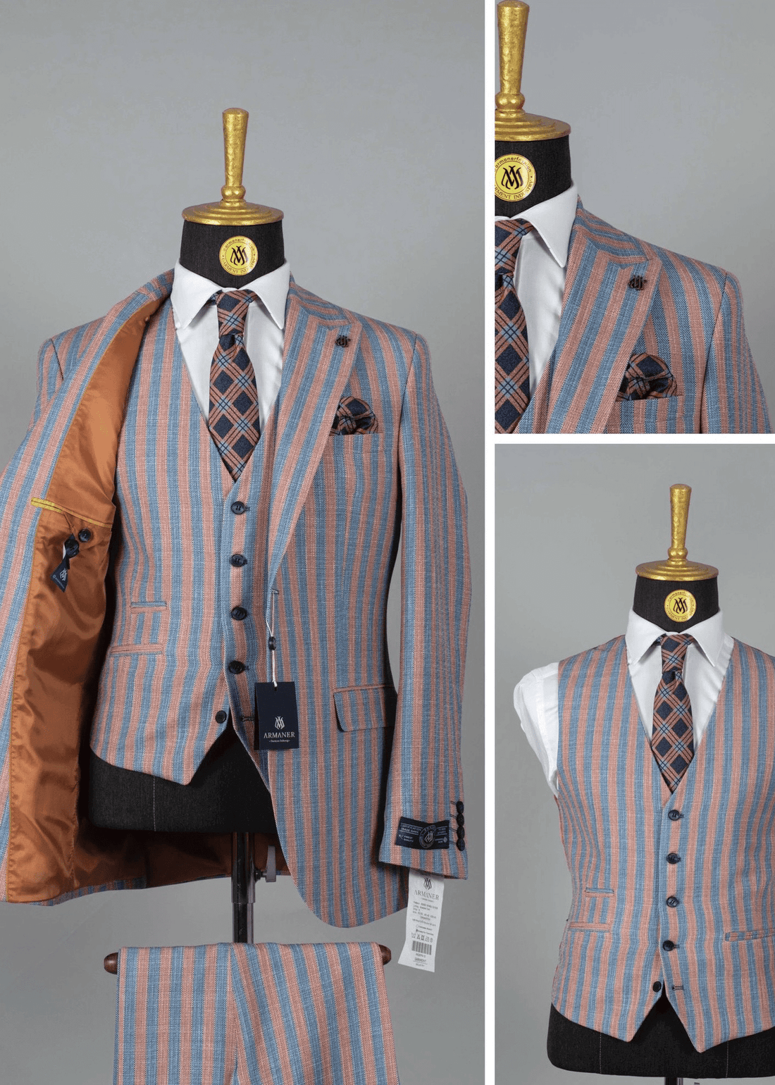 Costume 3 pièces élégant pour homme - orange et bleu COSTUMES 3 PIÈCES MOUBARAK SHOP