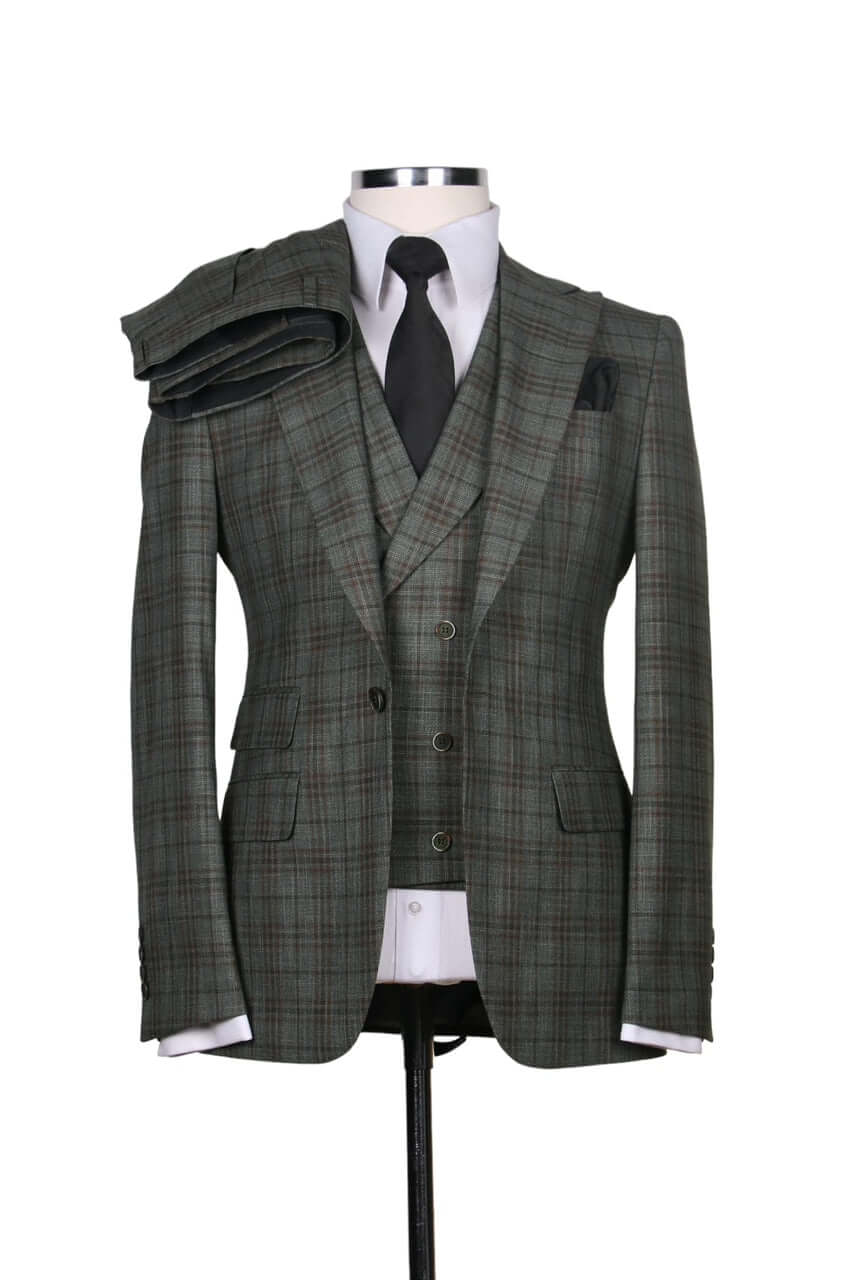 Costume 3 Pieces Vert Motif Un Bouton