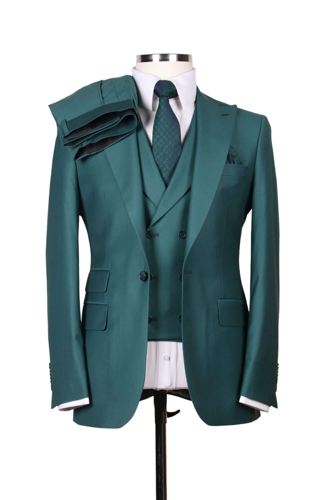 3 Piece Green Pin One Button Suit