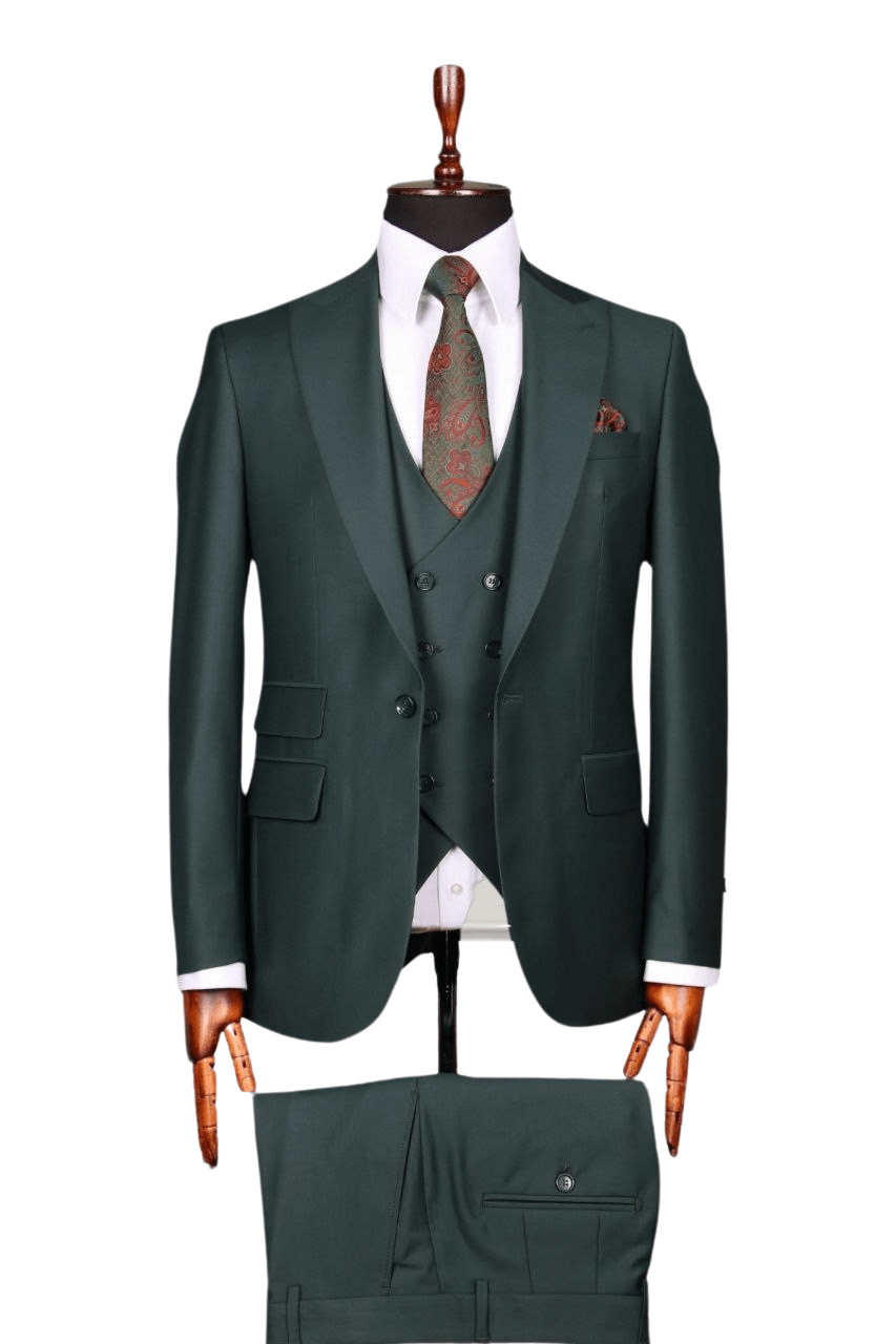 Costume 3 Pieces Vert Un Bouton