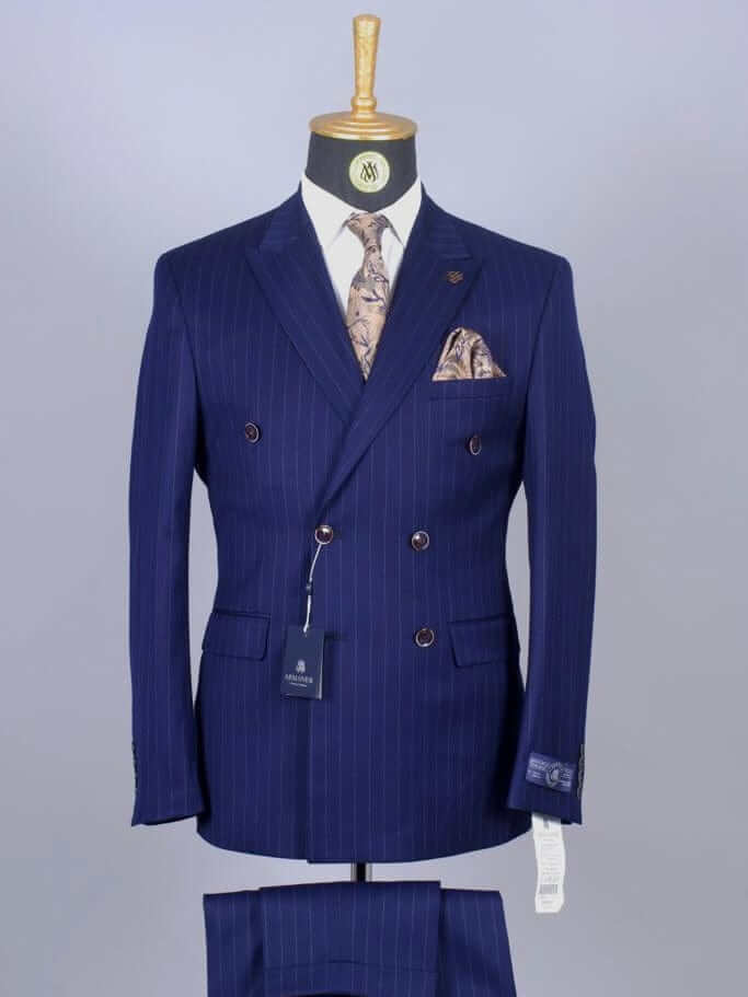 Costume Croisé Bleu Marine Rayé