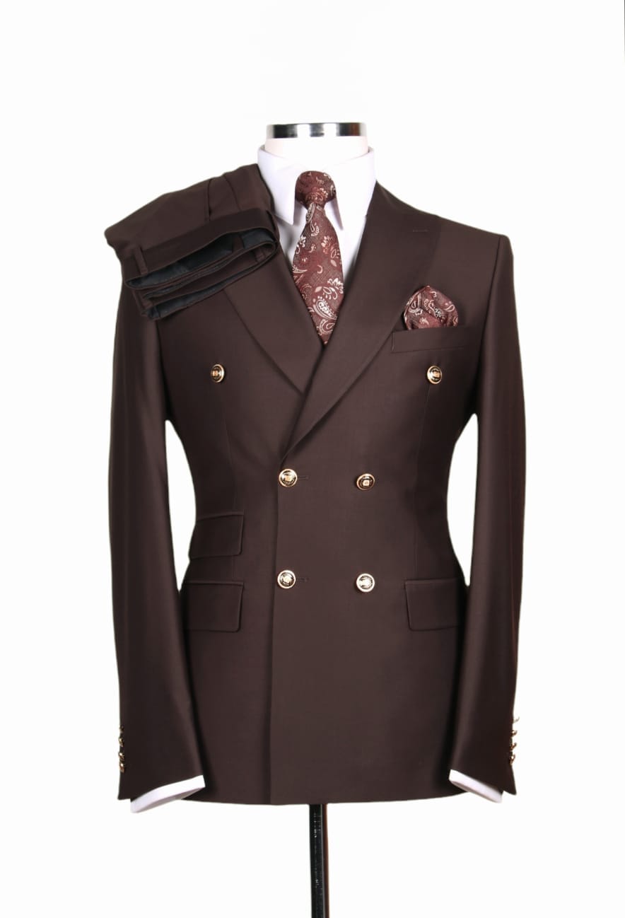 Costume Croisé Marron 6 Boutons Dorés