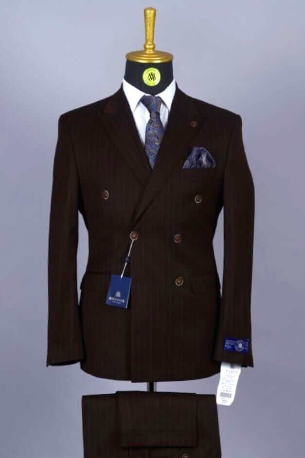 Costume Croisé Marron Rayé