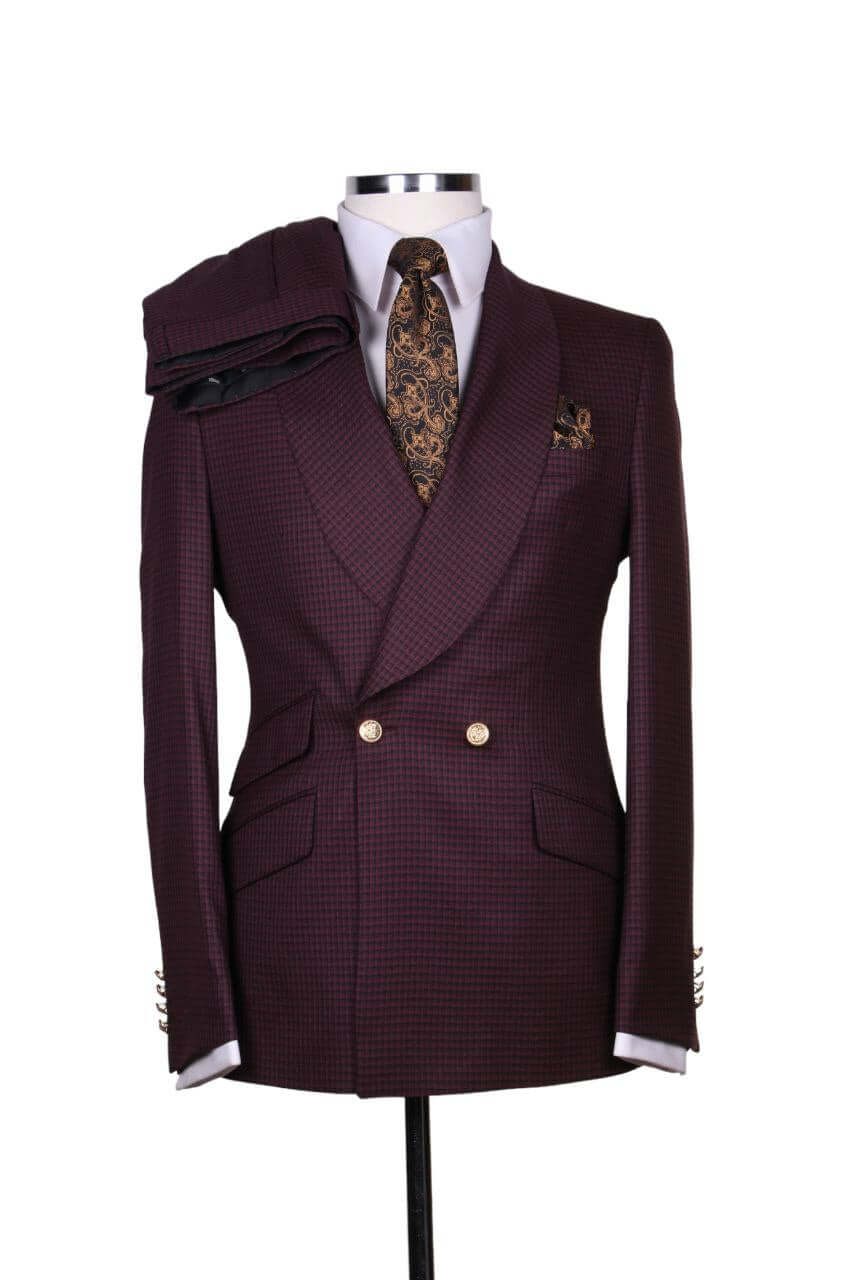 Costume Croisé Rouge Bordeaux 2 Boutons Dores