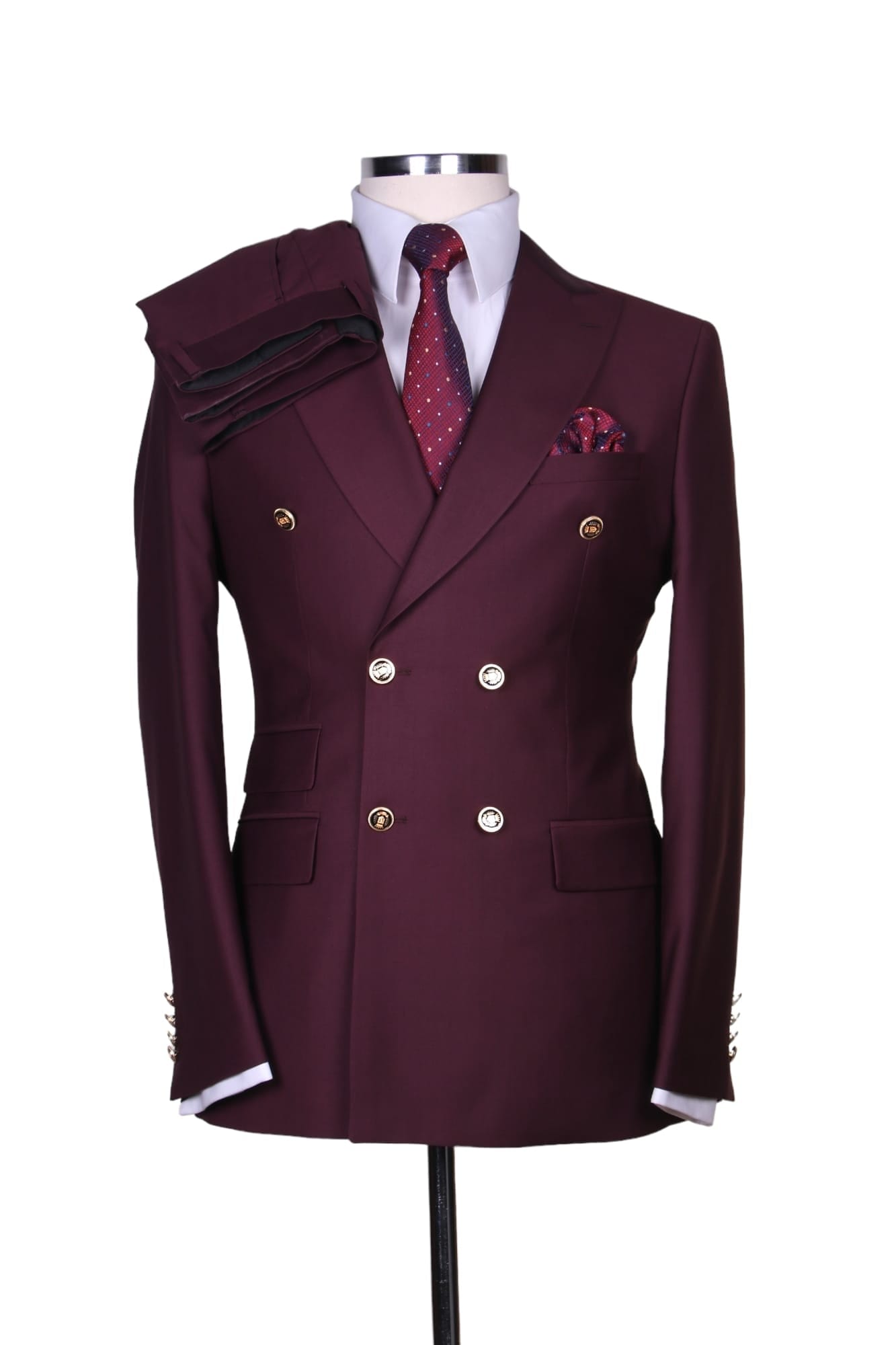 Costume Croisé Rouge Bordeaux 6 Boutons Dorés